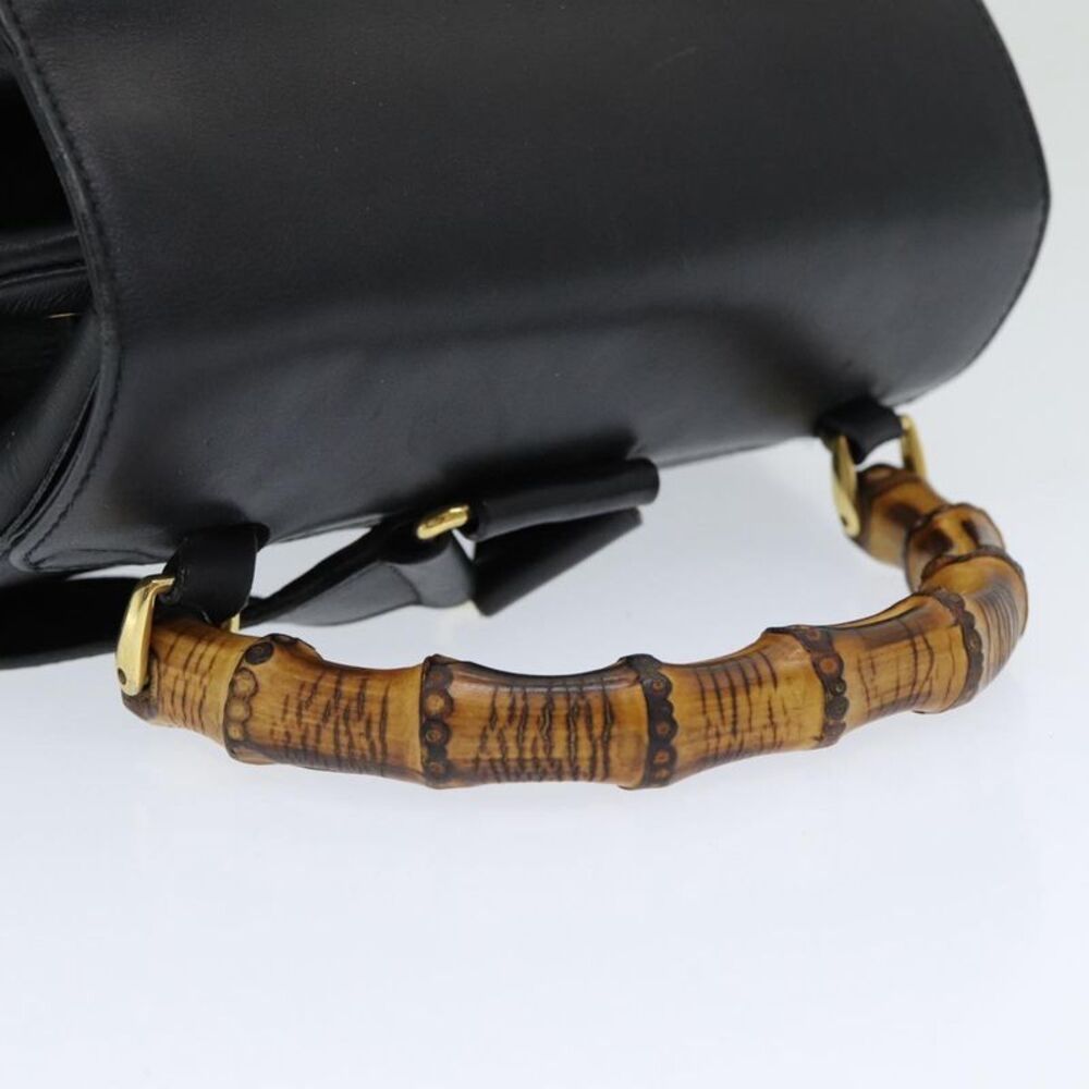 Gucci Vintage Bamboo Backpack Leather Black Leather Backpack Bag - Picture 8 of 16